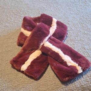 Anthropologie Burgundy and Cream Plush Scarf